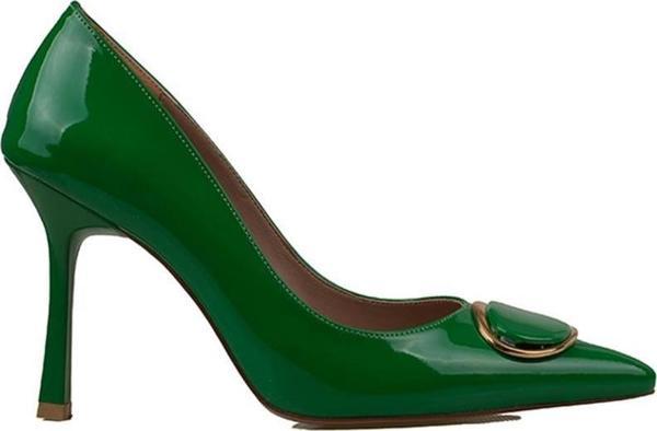 Trend Adımlar Yeşil Glamourize Rugan Aksesuarlı Stiletto - Image 1