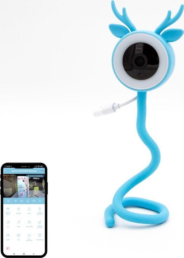 Geyik Figürlü Ninni Söyleyen Rgb Led Wifi Ip Bebek Izleme Kamerası (mavi) - Image 1