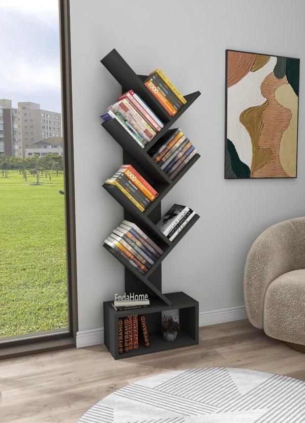 Enda Home Erine 8 Raflı Zikzak Kitaplık Antrasit - Image 1