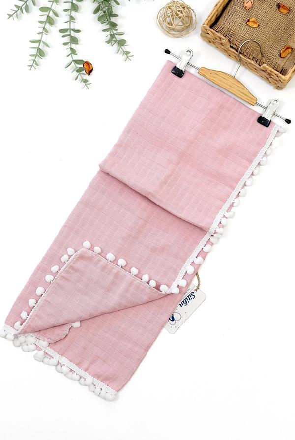 Kız Bebek Çift Katlı Müslin Ponponlu Kundak Battaniye STL6695 - Image 1