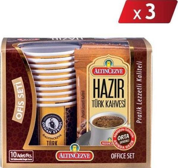 Altın Cezve Hazır Türk Kahvesi Ofis Seti Orta Şekerli 10 x 9 Gr - 3LÜ PAKET - Image 1