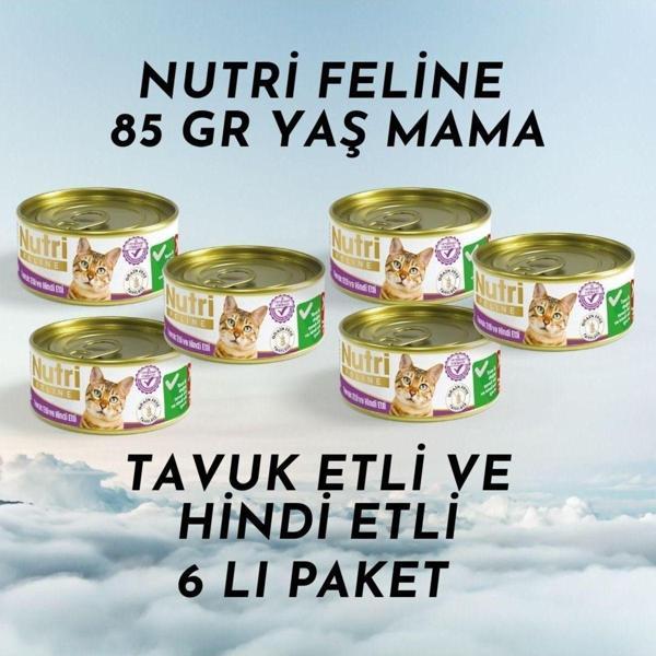 Nutri Feline Yaş Mama 85 Gr Tavuk Etli Ve Hindi Etli 6'lı Paket - Image 1