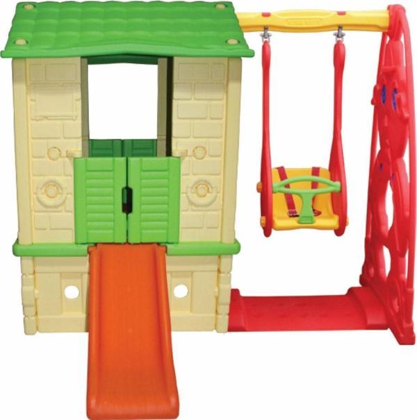 King Kids Kaydıraklı Salıncaklı Ev Krem/Yeşil - Image 1