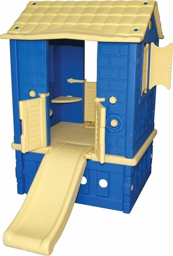 King Kids Iki Kapılı Kaydıraklı Ev Mavi/Krem - Image 1