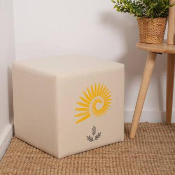 Grey Puf-Gri/Sarı Baskılı 40x40x40 cm - Image 1