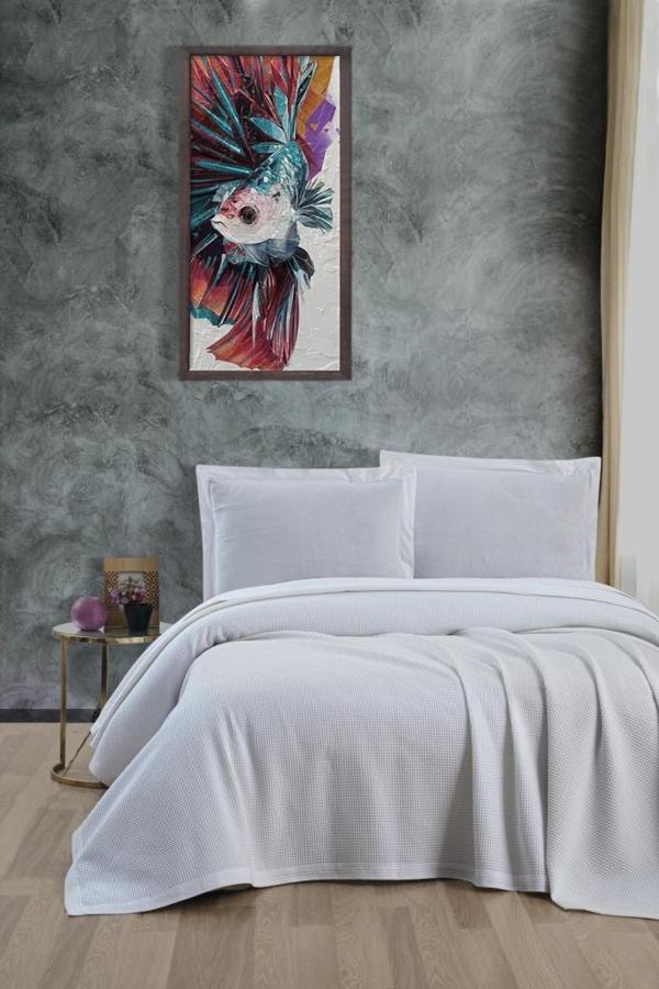 Klimalı Pike ,%100 Pamuk Petekli Pike , Dörtmevsim Pike Çift Kişilik 220x240 Beyaz - Image 1
