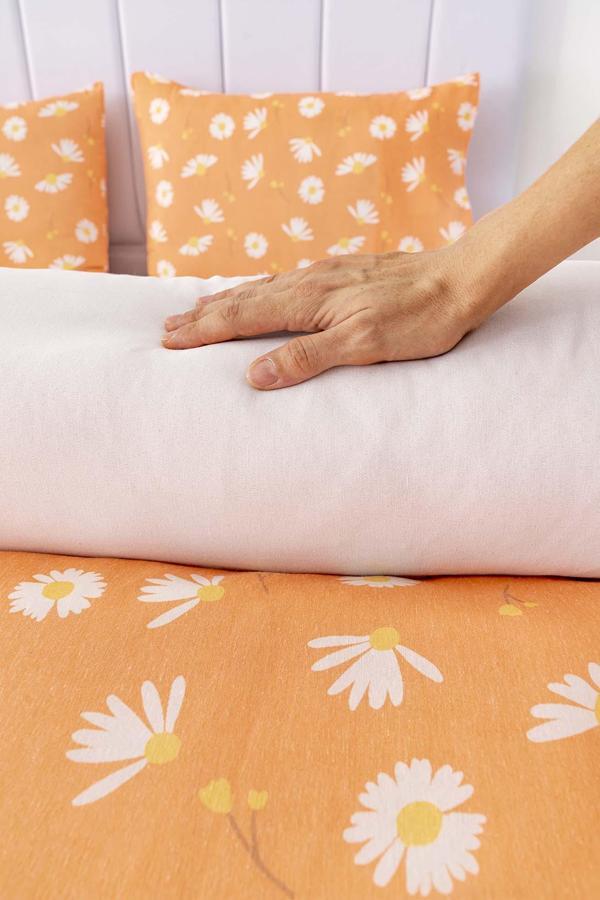 Turuncu Papatyalı Tek Kişilik Nevresim Takımı Pamuklu - Image 1