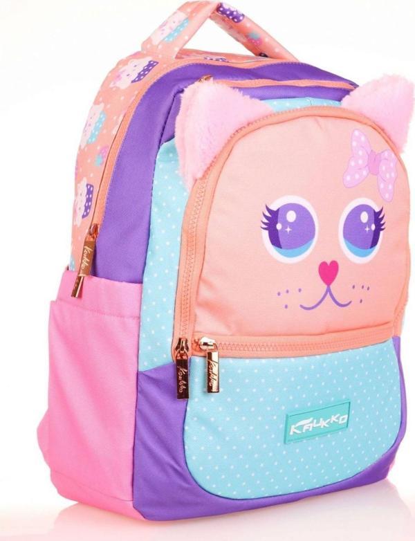 Kaukko Kids Sevimli Kedi Çok Renkli Kız Çocuk Okul Sırt Çantası - Image 1