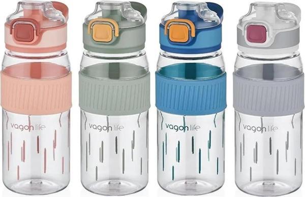 Vagonlife 550 ml Desenli Silikon Gövde Kilitlenebilir Kapaklı Polikarbon Suluk (Karışık Renk 1 Adet) - Image 1