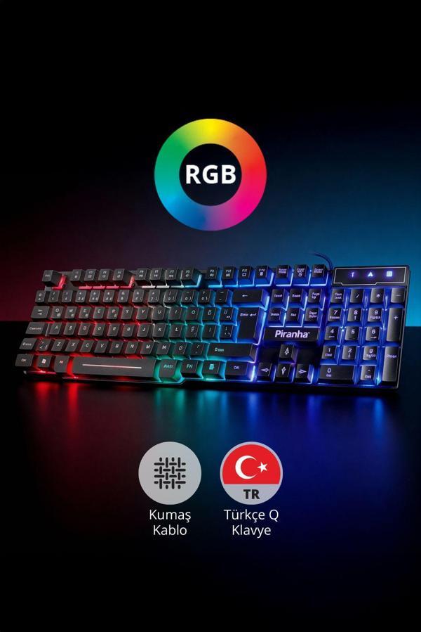 Piranha 2345 USB Kablolu 7 Renk RGB LED Işıklı Gaming Q Klavye - Image 1