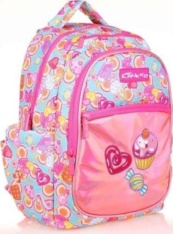 Kaukko Kids Aynalı Nakışlı Cupcake Pembe Kız Çocuk Okul Sırt Çantası - Image 1