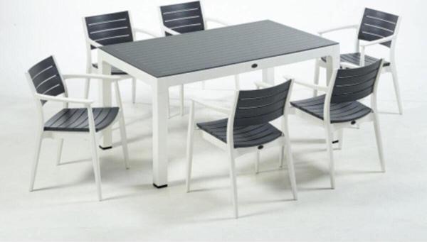 Novussi Regnum 6'Lı Camlı Set 90*150 Masa Ve 6 Adet Koltuk Beyaz / Antrasit - Image 1