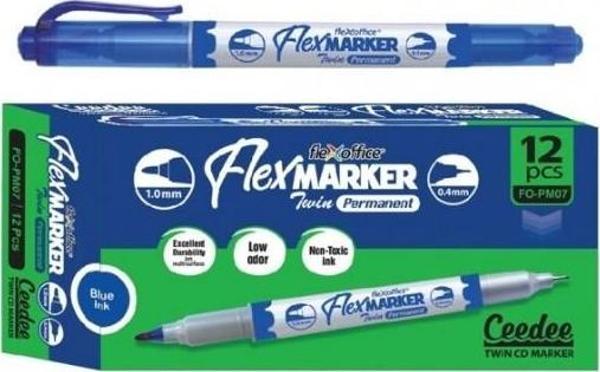 Flexoffice Permanent Marker Kalem Çift Taraflı Mavi Mürekkep Fo-Pm07 (12 Li Paket) - Image 1
