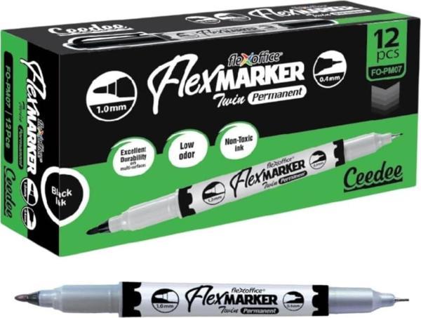 Flexoffice Permanent Marker Kalem Çift Taraflı Siyah Mürekkep Fo-Pm07 (12 Li Paket) - Image 1