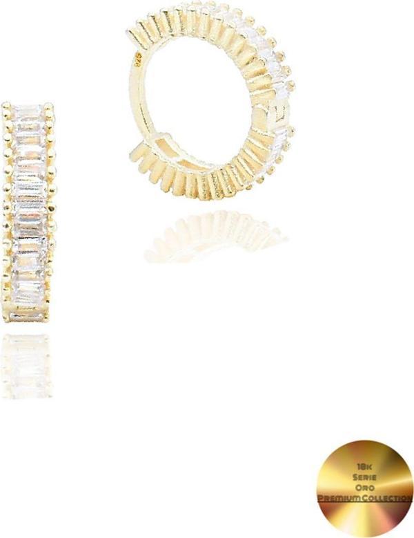 18k Serie Oro Baget Taşlı Minimal Halka Kadın Gümüş Küpe 13 MM - Image 1