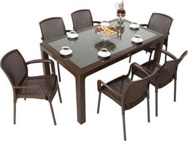 Elit Rattan 90x150 Defne Koltuk Camlı Masa Takımı - Image 1