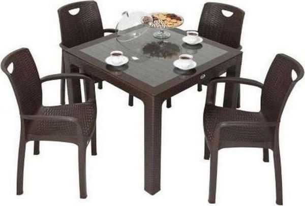 Elit Rattan 90x90 Zeus Koltuk Camlı Masa Takımı - Image 1