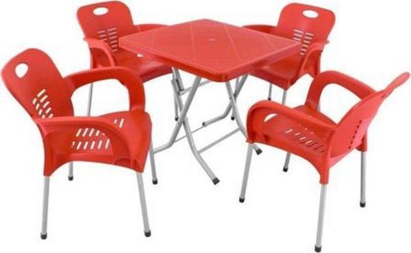 Katlanır 80x80 Demir Ayaklı Eko Nil Koltuk Masa Takımı ( Kırmızı ) - Image 1