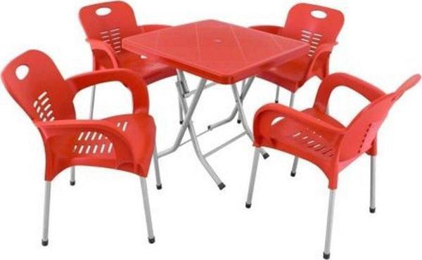 Katlanır Ayak 80x80 Alüminyum Ayaklı Nil Sandalye Masa Takımı ( Kırmızı ) - Image 1