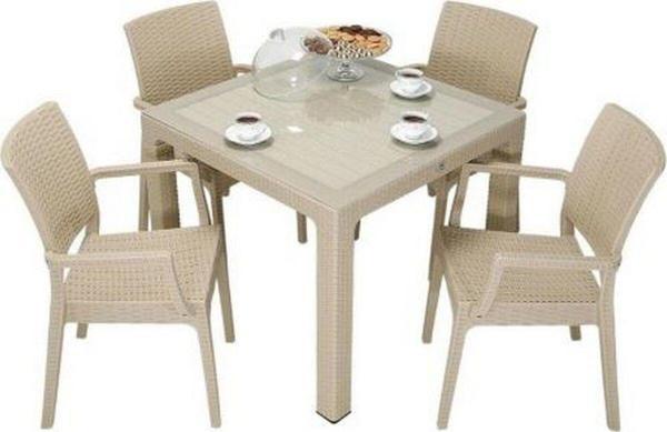 Luna Elit Rattan 90x90 Elit Koltuk Camlı Masa Takımı ÇÖLBEJİ - Image 1