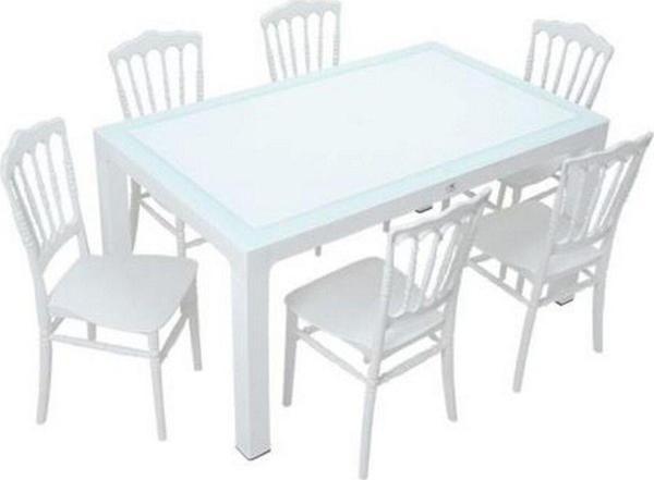 Wood 90x150 Silver Napolyon Sandalye Camlı Masa Takımı - Image 1