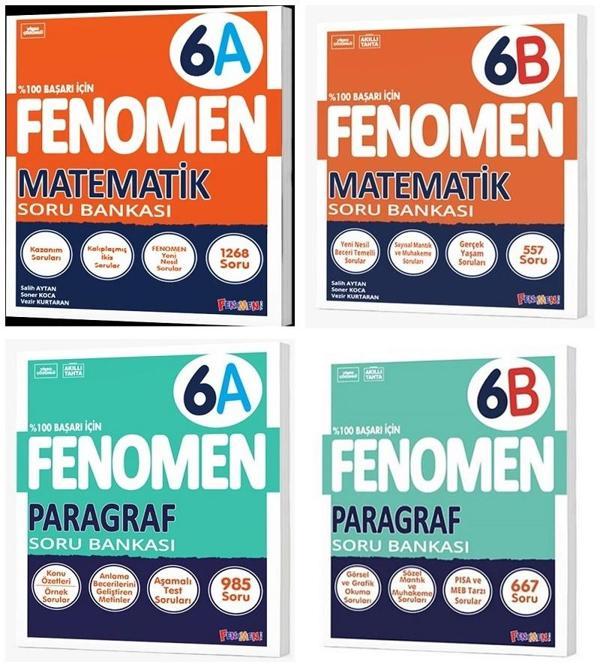 Fenomen Okul 2025 6. Sınıf Matematik + Paragraf A + B Serisi Soru Seti 4 Kitap - Image 1