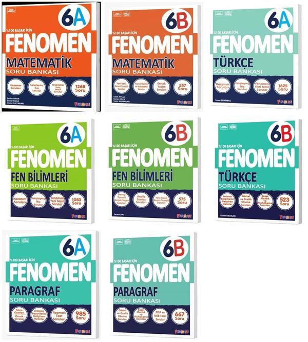 Fenomen Okul 2025 6. Sınıf Matematik + Türkçe + Fen + Paragraf A + B Serisi Soru Seti 8 Kitap - Image 1
