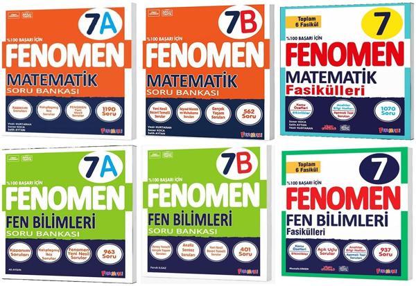 Fenomen Okul 2025 7. Sınıf Matematik + Fen A + B Serisi Soru + Fasikül Seti 6 Kitap - Image 1
