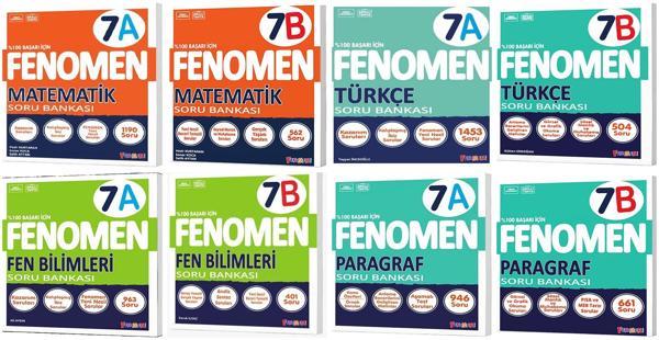 Fenomen Okul 2025 7. Sınıf Matematik + Türkçe + Fen + Paragraf A + B Serisi Soru Seti 8 Kitap - Image 1