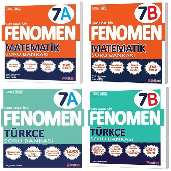 Fenomen Okul 2025 7. Sınıf Matematik + Türkçe A + B Serisi Soru Seti 4 Kitap - Image 1