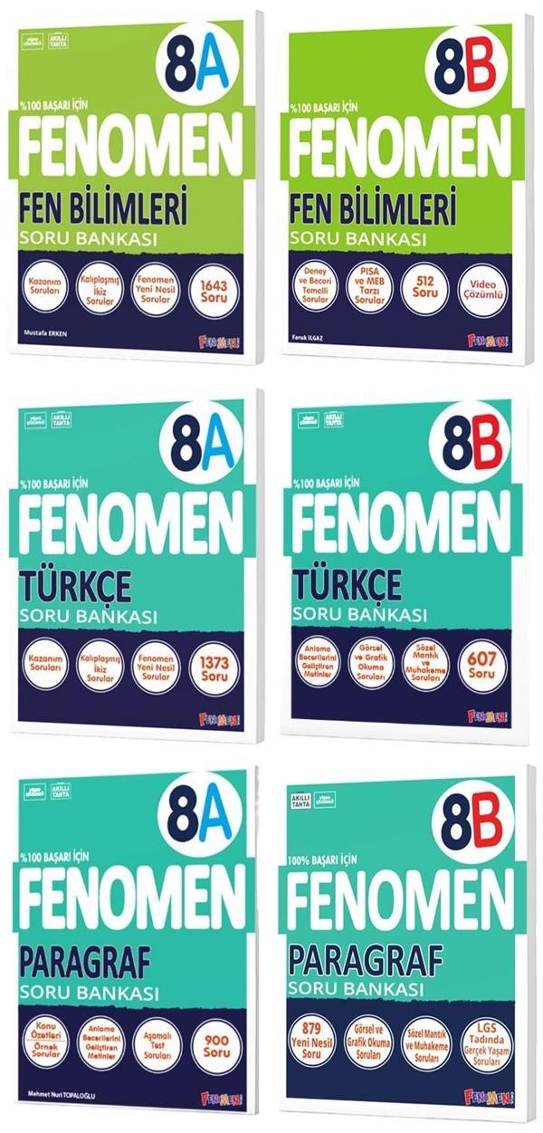 Fenomen Okul 2025 8. Sınıf Fen Bilimleri + Türkçe + Paragraf A + B Serisi Soru Bankası Seti 6 Kitap - Image 1