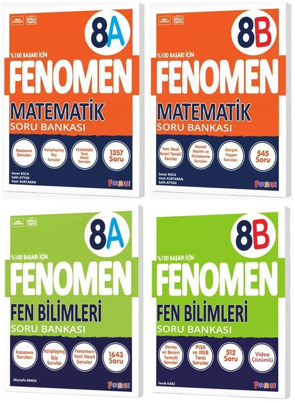 Fenomen Okul 2025 8. Sınıf Matematik + Fen Bilimleri A + B Serisi Soru Bankası Seti 4 Kitap - Image 1