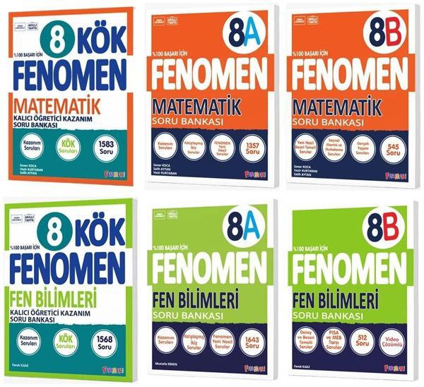 Fenomen Okul 2025 8. Sınıf Matematik + Fen Bilimleri Kök + A + B Soru Bankası Seti 6 Kitap - Image 1