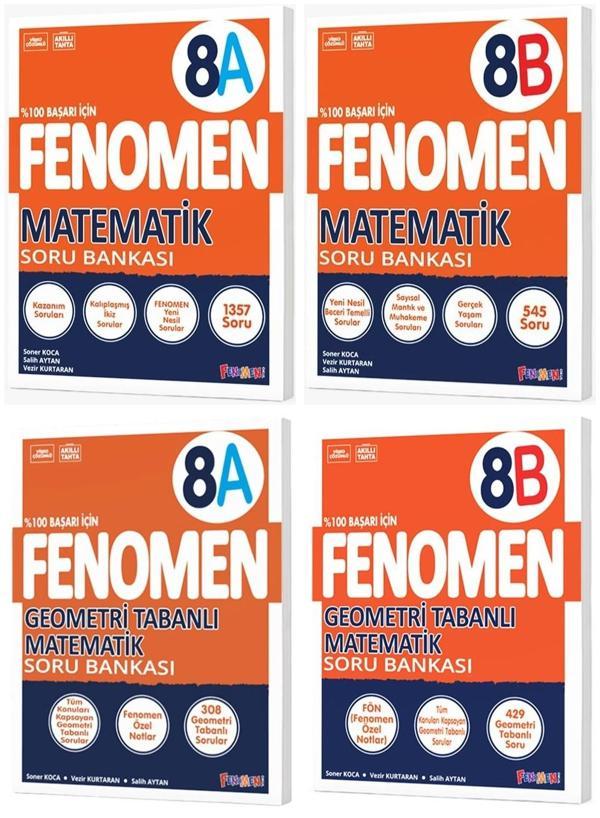Fenomen Okul 2025 8. Sınıf Matematik + Geometri Tabanlı A + B Serisi Soru Bankası Seti 4 Kitap - Image 1
