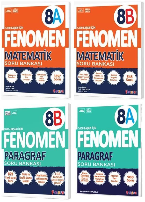 Fenomen Okul 2025 8. Sınıf Matematik + Paragraf A + B Serisi Soru Bankası Seti 4 Kitap - Image 1