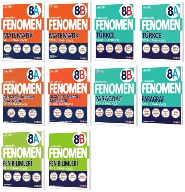 Fenomen Okul 2025 8. Sınıf Matematik + Türkçe + Fen + Geometri + Paragraf A + B Serisi Soru Bankası Seti 10 Kitap - Image 1