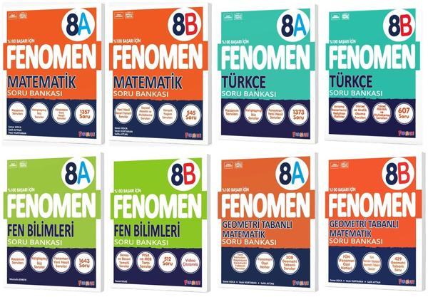 Fenomen Okul 2025 8. Sınıf Matematik + Türkçe + Fen + Geometri A + B Serisi Soru Bankası Seti 8 Kitap - Image 1