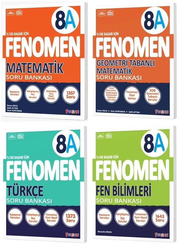 Fenomen Okul 2025 8. Sınıf Matematik + Türkçe + Fen + Geometri A Serisi Soru Bankası Seti 4 Kitap - Image 1