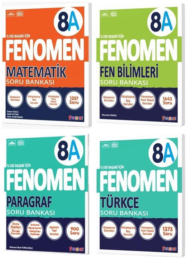 Fenomen Okul 2025 8. Sınıf Matematik + Türkçe + Fen + Paragraf A Serisi Soru Bankası Seti 4 Kitap - Image 1
