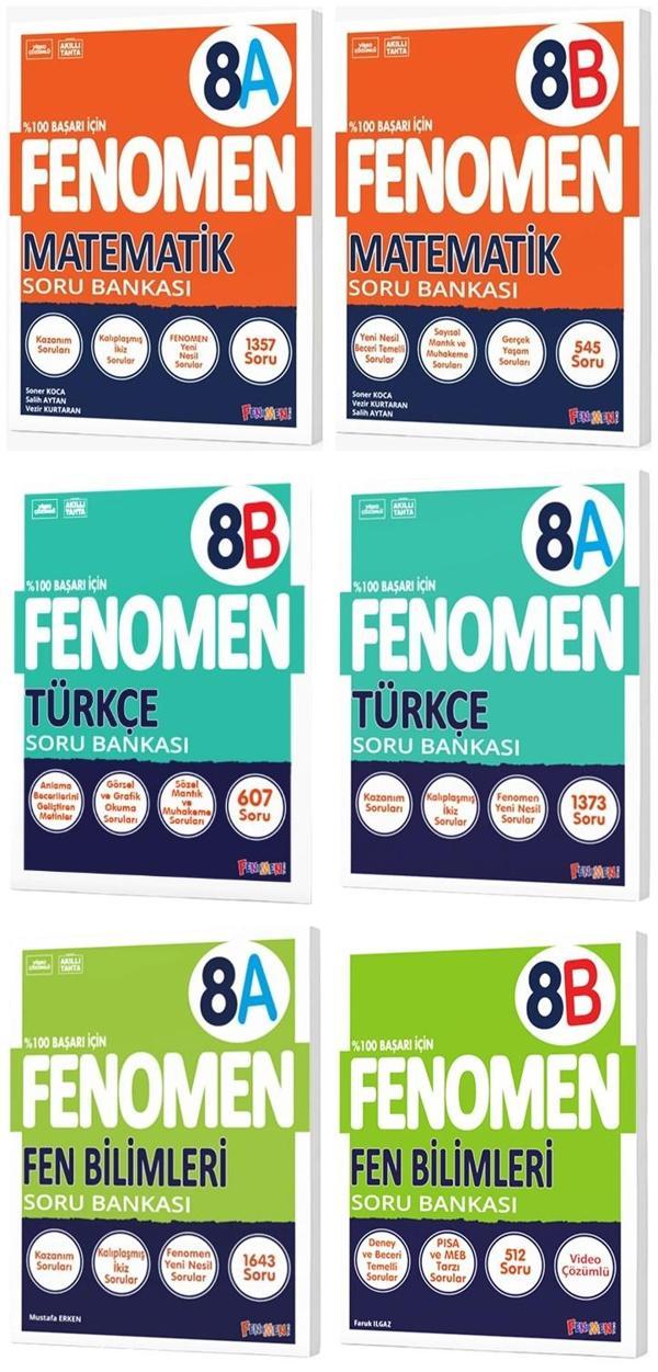 Fenomen Okul 2025 8. Sınıf Matematik + Türkçe + Fen A + B Serisi Soru Bankası Seti 6 Kitap - Image 1