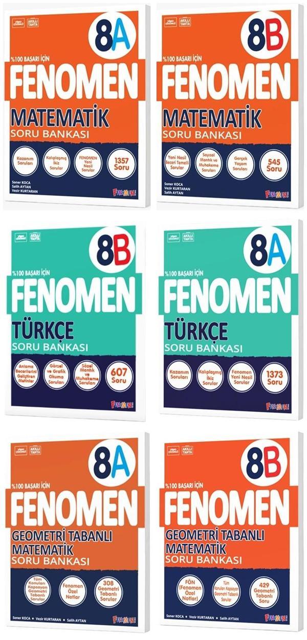 Fenomen Okul 2025 8. Sınıf Matematik + Türkçe + Geometri A + B Serisi Soru Bankası Seti 6 Kitap - Image 1