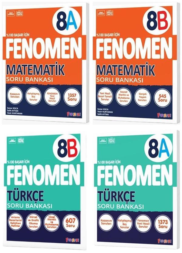 Fenomen Okul 2025 8. Sınıf Matematik + Türkçe A + B Serisi Soru Bankası Seti 4 Kitap - Image 1