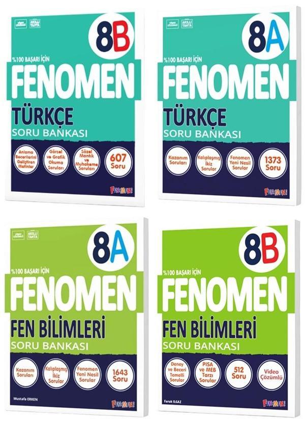 Fenomen Okul 2025 8. Sınıf Türkçe + Fen Bilimleri A + B Serisi Soru Bankası Seti 4 Kitap - Image 1