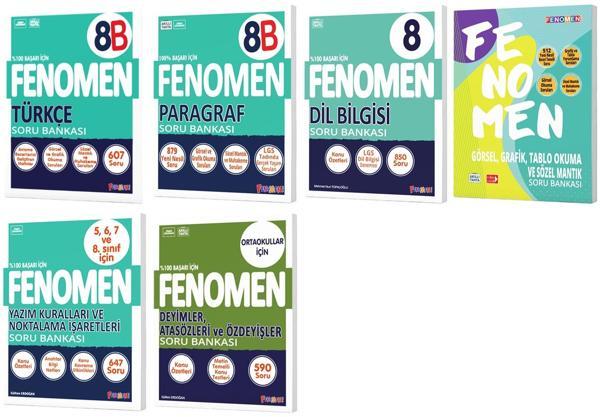 Fenomen Okul 2025 8. Sınıf Türkçe + Paragraf B Serisi + Dil Bilgisi + Görsel + Yazım + Ata Söz Soru Seti 6 Kitap - Image 1