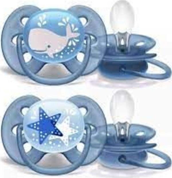 Philips Avent Ultra Soft Desenli 6-18 Ay İkili Emzik Seti (Mavi) - Image 1
