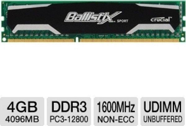 Crucial Ballistix Sport 4Gb 1600Mhz Ddr3 Bls4G3D1609Ds1S00Ceu Masaüstü Ram Bellek - Image 1