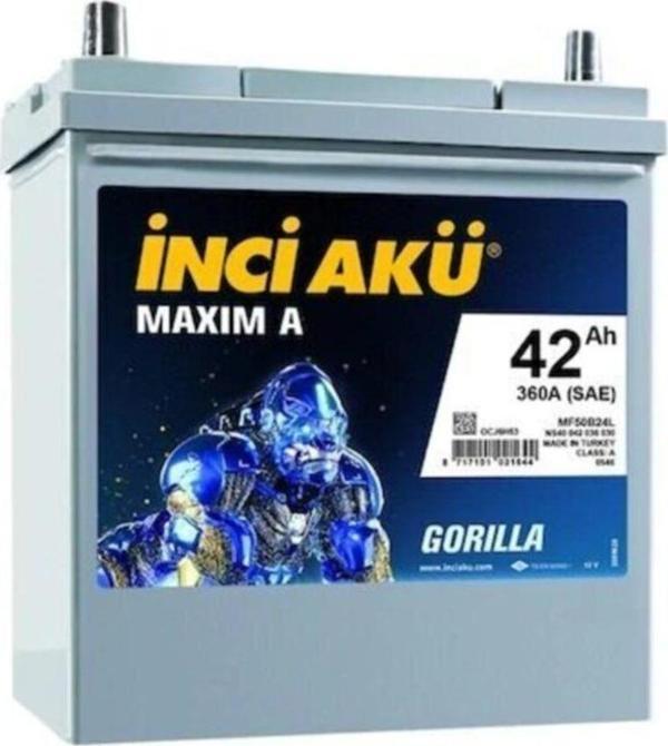 İnci Akü Inci 12V 42 Ah (Amper) Maxım A / Gorılla(Asya) - Güncel Üretim - Image 1