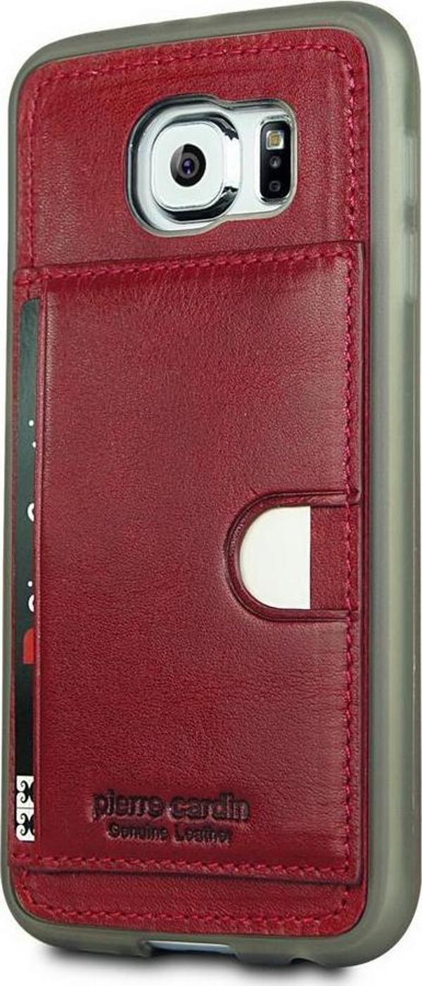 Pierre Cardin Galaxy S6 ile Uyumlu Deri Arka Koruma Paneli Kırmızı PCL-P11 - Image 1