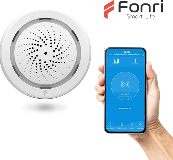 Fonri Akıllı Kablosuz Iç Ortam Nem-ısı Ölçer-siren, Wifi, Google Asistan Ve Tuya Destekli, Uzaktan Kontrol - Image 1