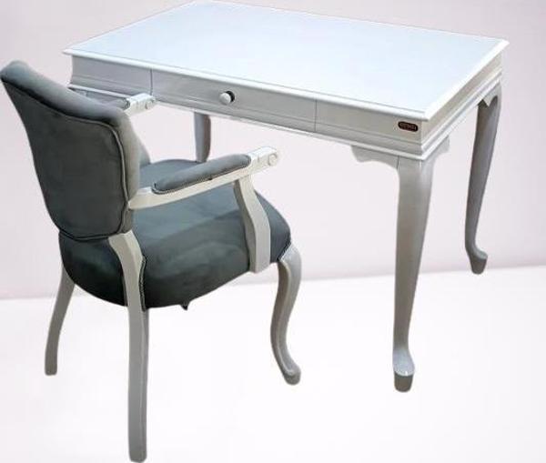 Bengi Ticaret Çalışma Masa-Berjer 90394 ST Sandalye Kelebek Klasik Beyaz Keten Kumaş Aslan ayak - Image 1